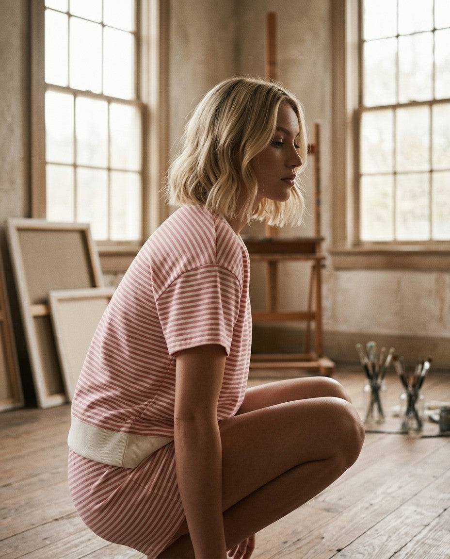 [AI-GEN] Striped Cloud Fleece Tee