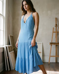 [AI-GEN] Surf Gypsy Halter Dress with Gold Trim Detail