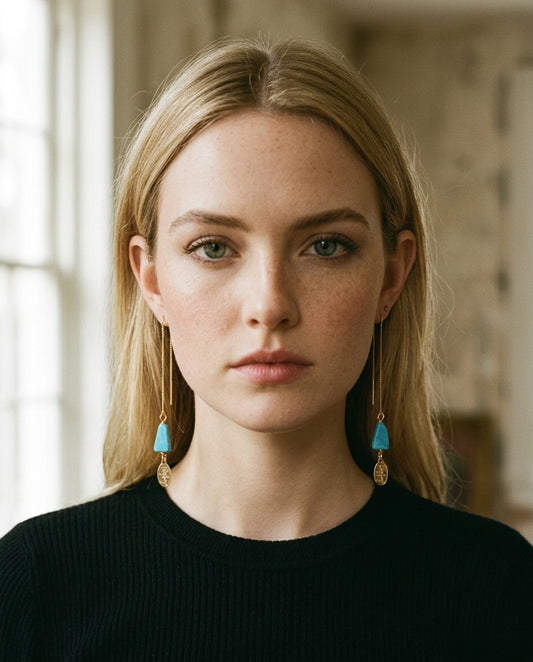 [AI-GEN] Turquoise Drop Threader Earrings