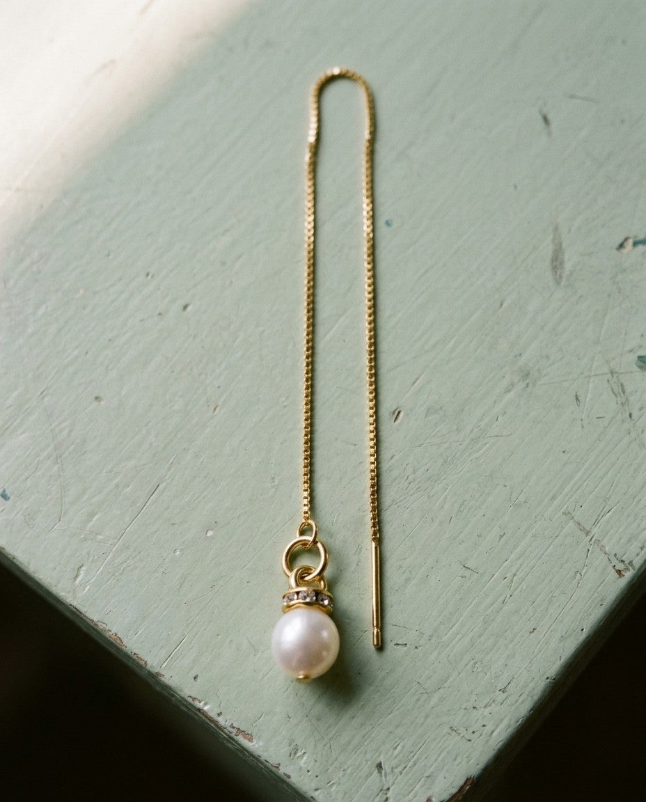[AI-GEN] Rhinestone Pearl Threader Earrings