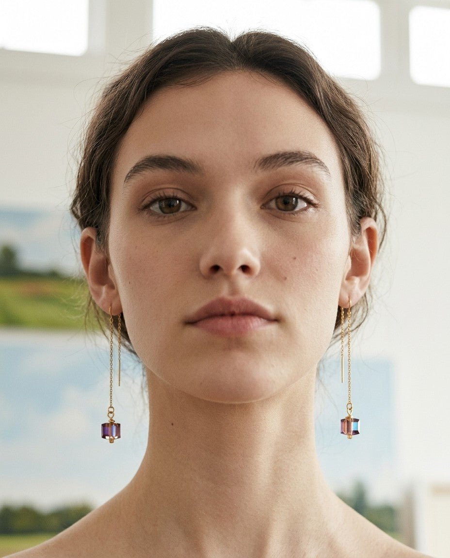 [AI-GEN] Faceted Cube Threader Earrings