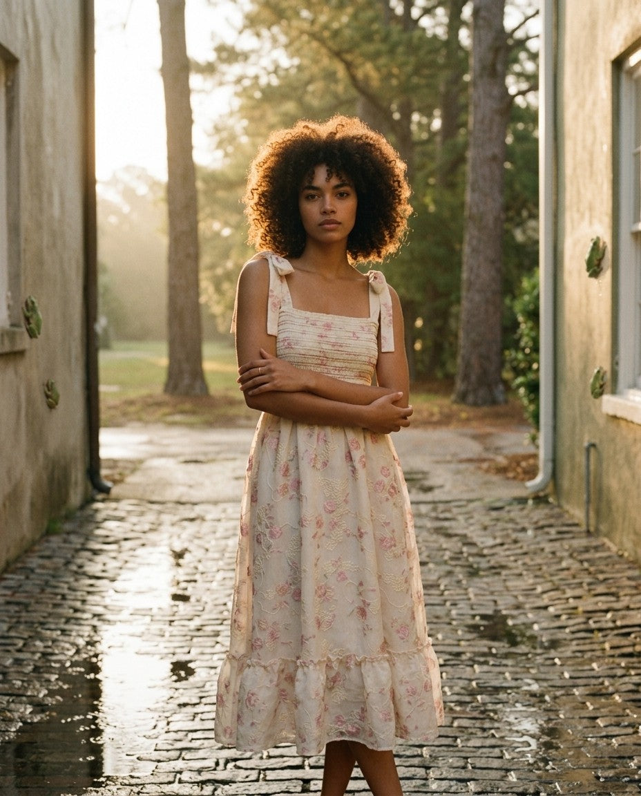 [AI-GEN] Zoe and Claire Printed Sleeveless Dress Embroidered
