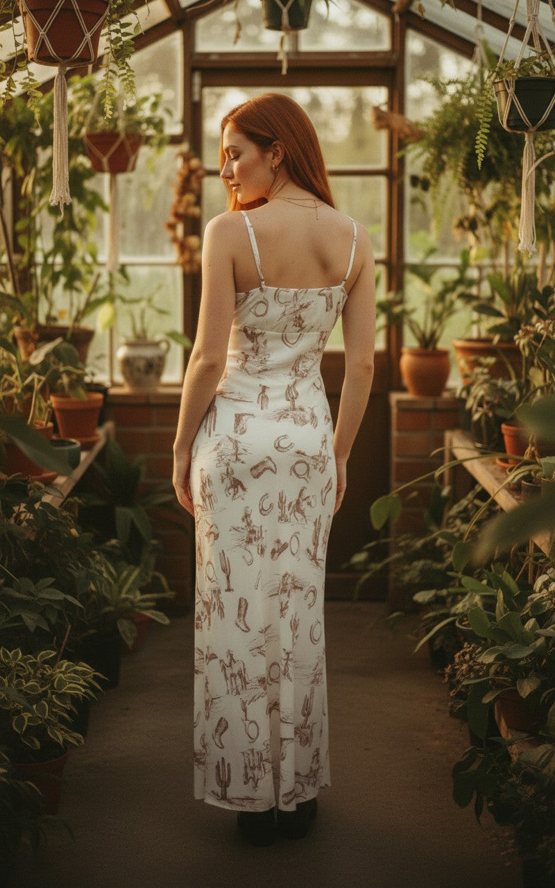 [AI-GEN] Western Print Maxi Slip-Dress