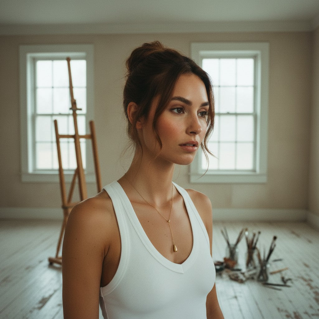 [AI-GEN] Double Teardrop Gold Plated Stainless Steel Necklace