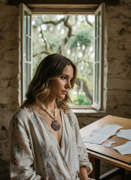 [AI-GEN] OOAK Vintage Lace Shell Necklace