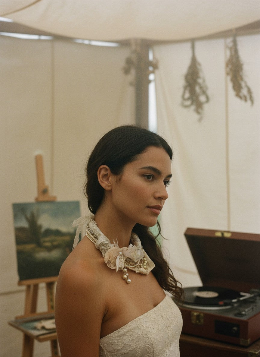 [AI-GEN] OOAK Vintage Lace & Pearl Statement Necklace