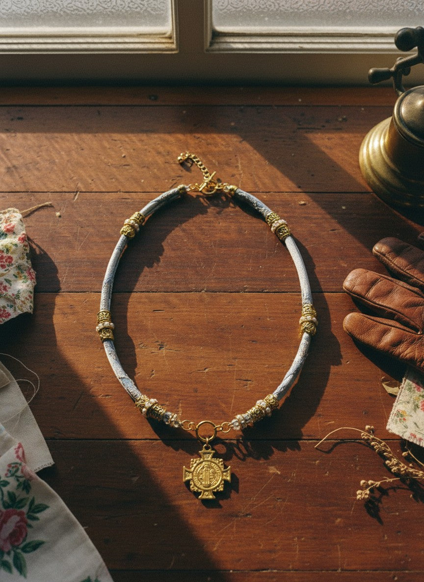 [AI-GEN] OOAK Brocade Cross Lariat or Bracelet