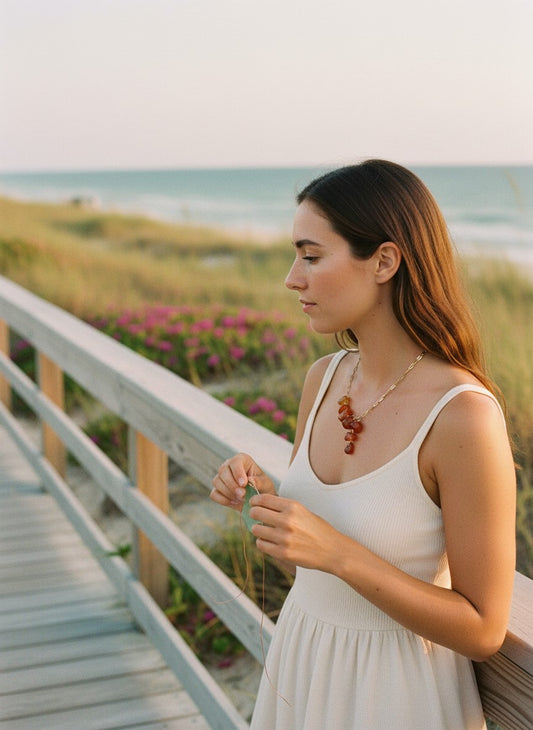 [AI-GEN] OOAK Handmade Carnelian Drop Lariat Necklace