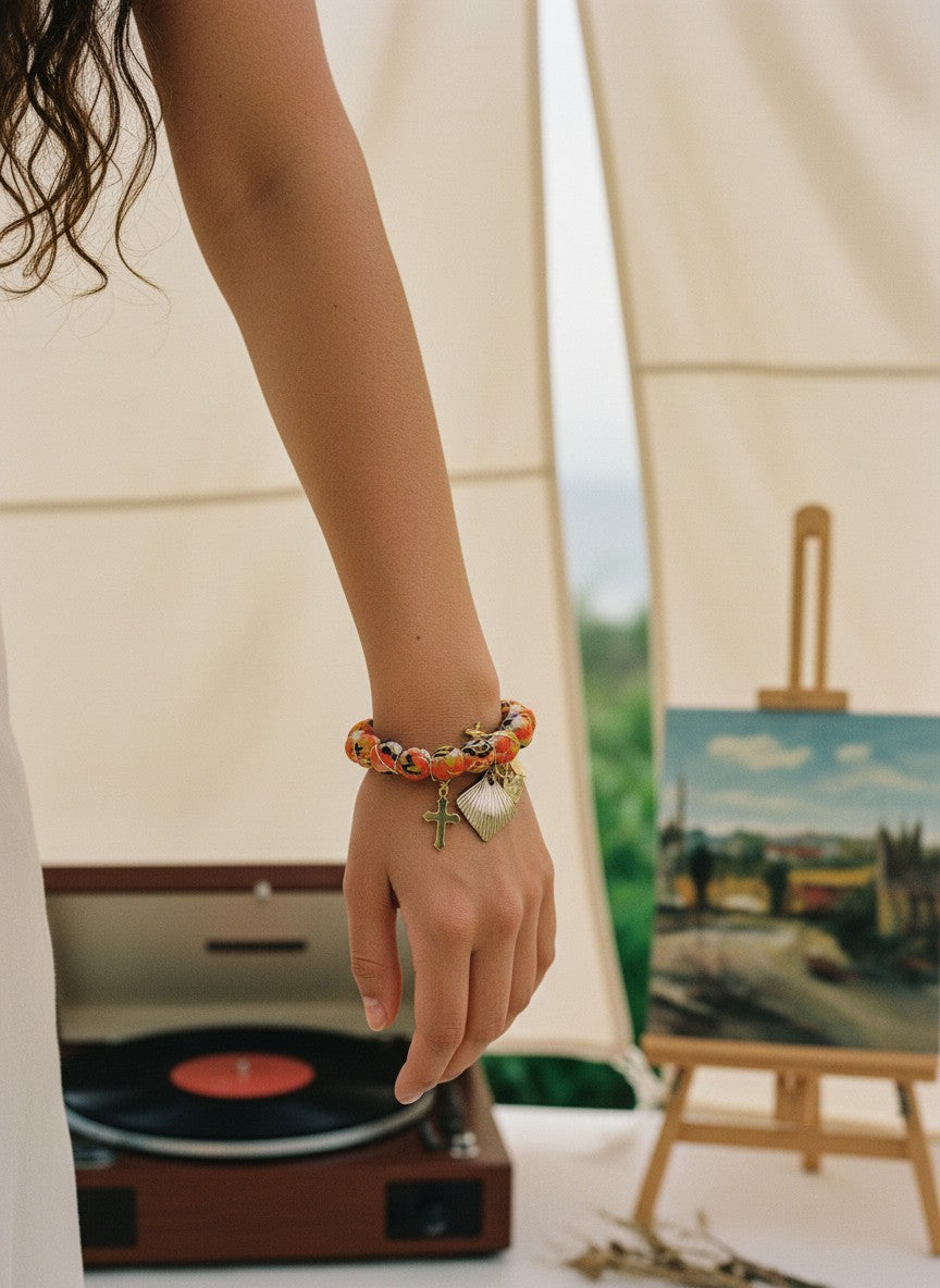 [AI-GEN] OOAK Vintage Covered Bead Charm Bracelet