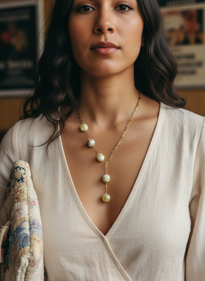 [AI-GEN] Handmade Lemon Jasper Sphere Lariat Necklace