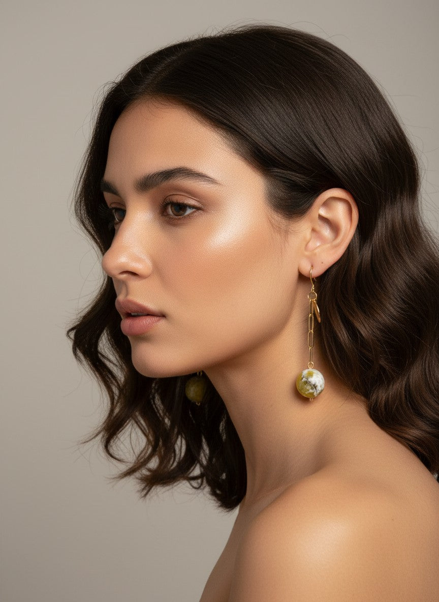 [AI-GEN] Handmade Lemon Jasper Sphere Earrings
