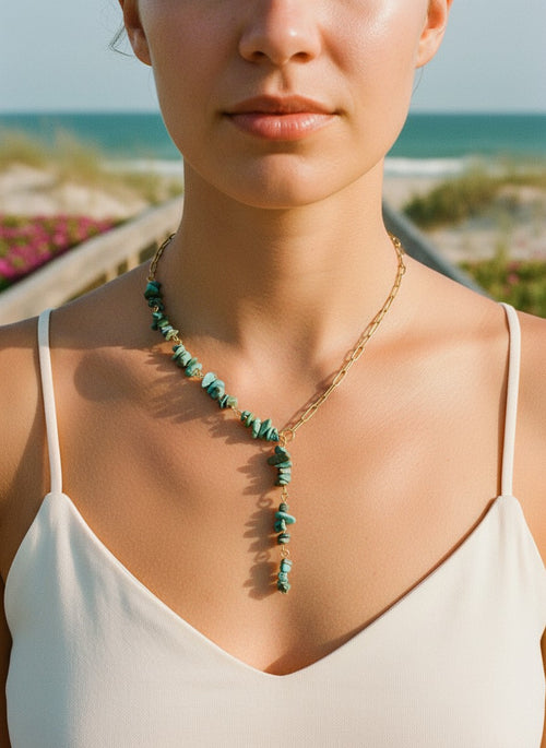 [AI-GEN] Handmade Turquoise Chips Lariat Necklace