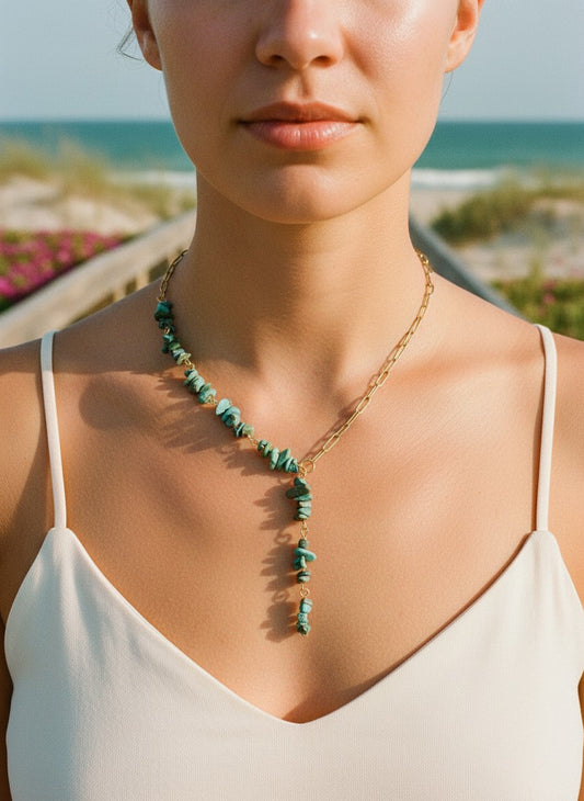 [AI-GEN] Handmade Turquoise Chips Lariat Necklace