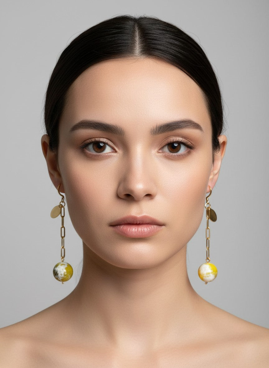 [AI-GEN] Handmade Lemon Jasper Sphere Earrings