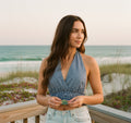 [AI-GEN] Vintage Havana Woven Smock Waist Halter Top
