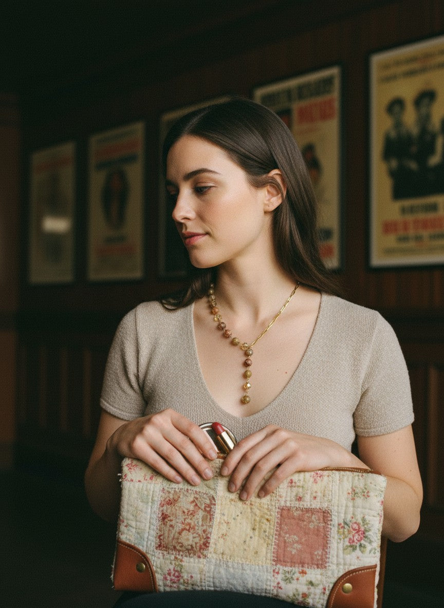[AI-GEN] Carved Bone & Faceted Handmade Glass Lariat Necklace