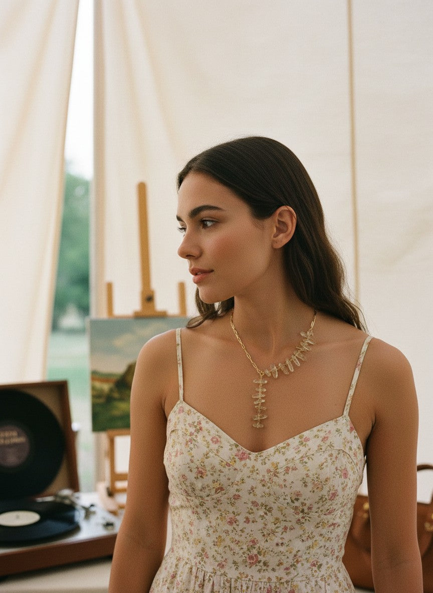 [AI-GEN] Handmade Goldstone Lariat Necklace