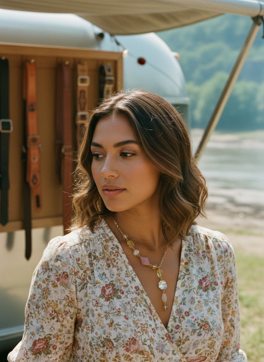 [AI-GEN] OOAK Vintage Crystal Lariat Necklace