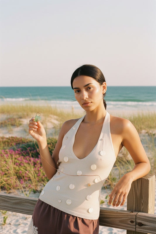 [AI-GEN] Bailey Rose Mother of Pearl Beaded Sweater Top
