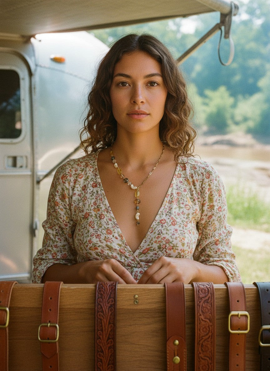 [AI-GEN] OOAK Shell, Citrine, & Glass Lariat Necklace