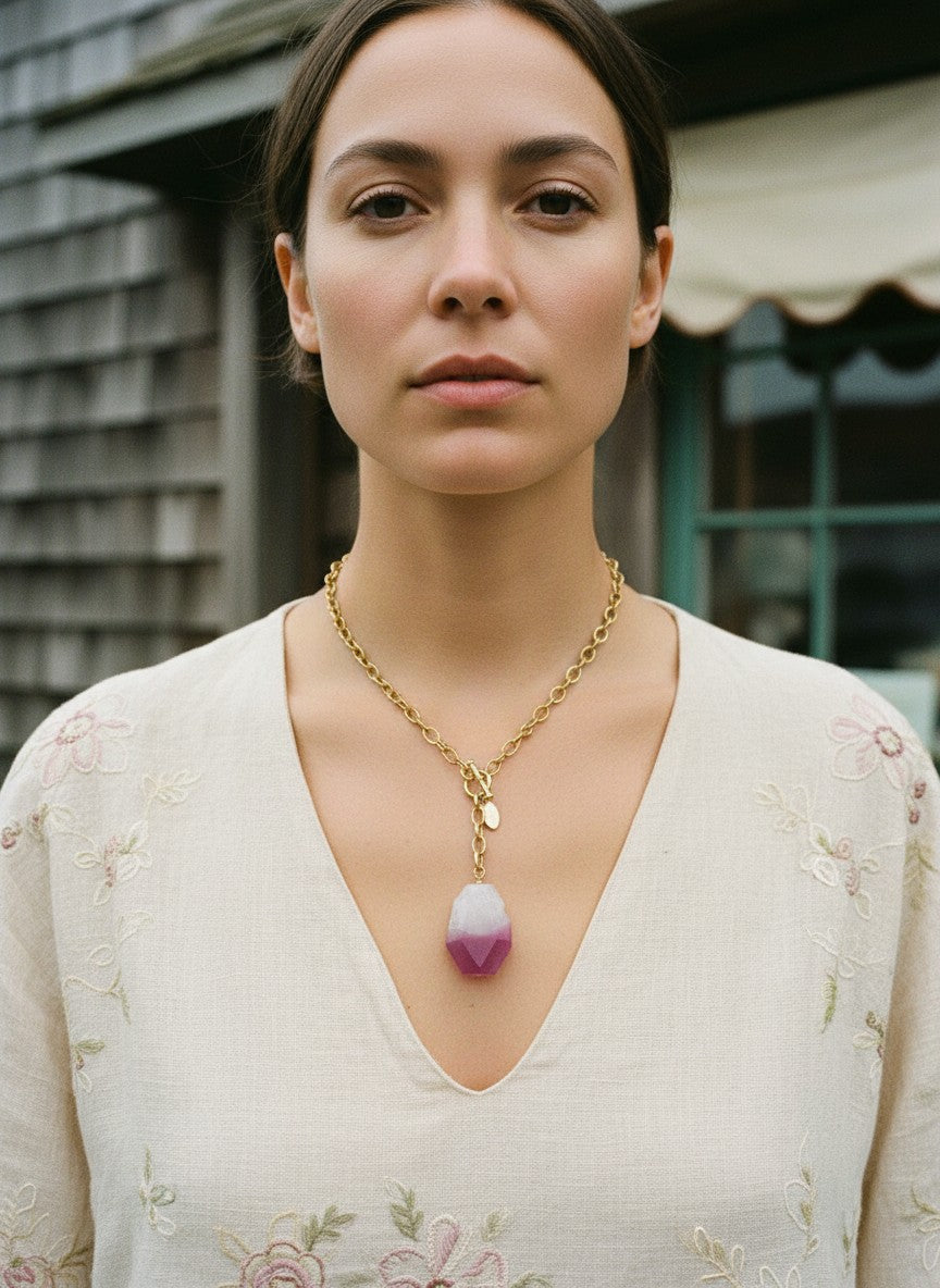 [AI-GEN] Handmade Single Agate Stone Lariat Necklace