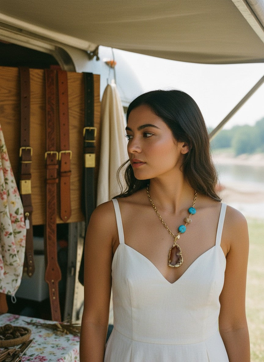 [AI-GEN] OOAK Agate & Turquoise Necklace