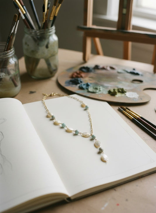 [AI-GEN] Handmade Shell & Blue Jasper Lariat Necklace