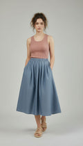 [AI-GEN] Chambray Pleated Midi Skirt