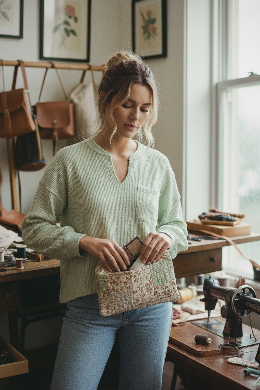 [AI-GEN] Split Neck Raw Edge Long Sleeve Ribbed Top