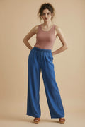 [AI-GEN] Chambray Elastic High Waist Wide Leg Pant