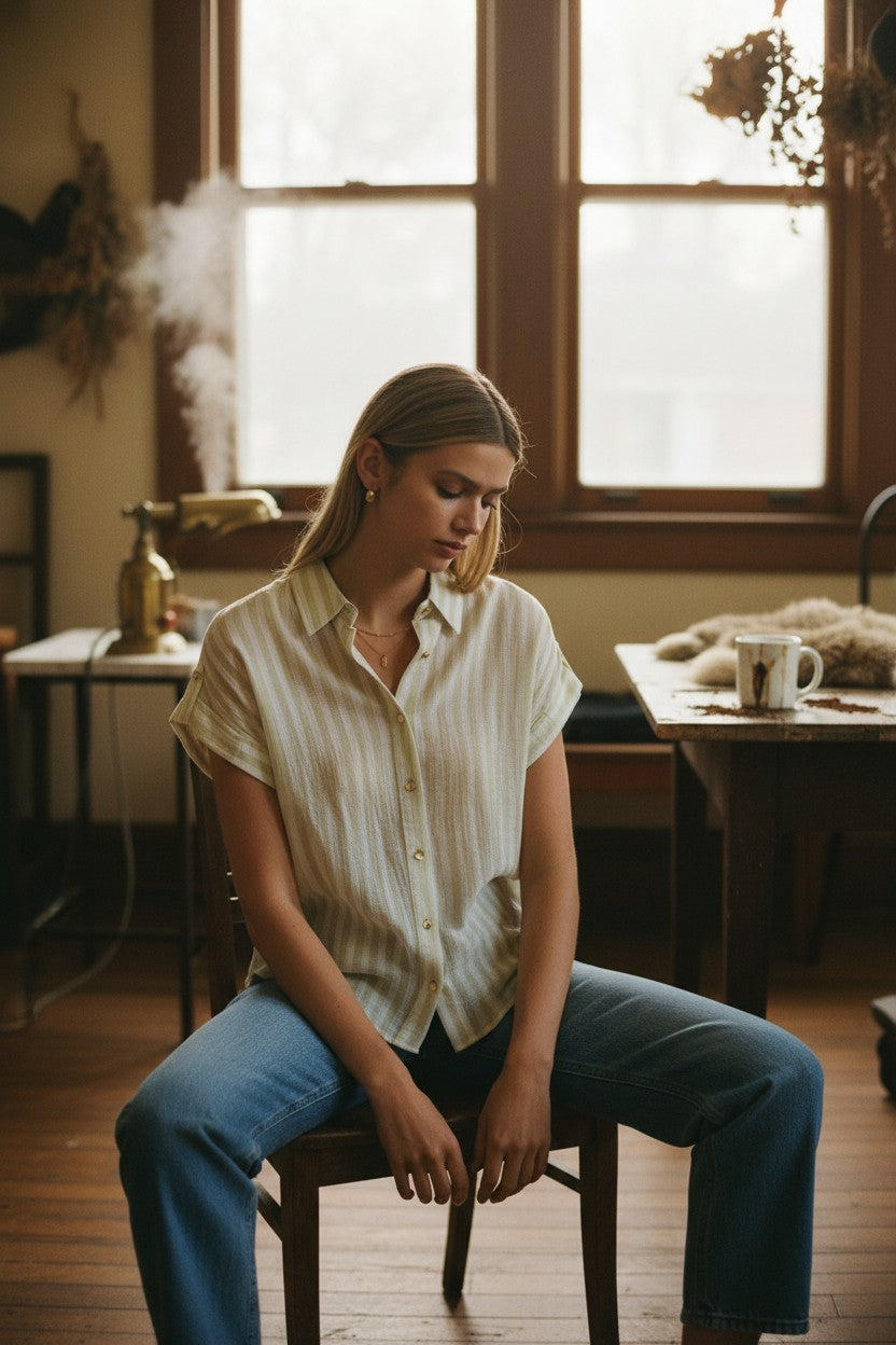 [AI-GEN] Striped Lightweight Woven Top