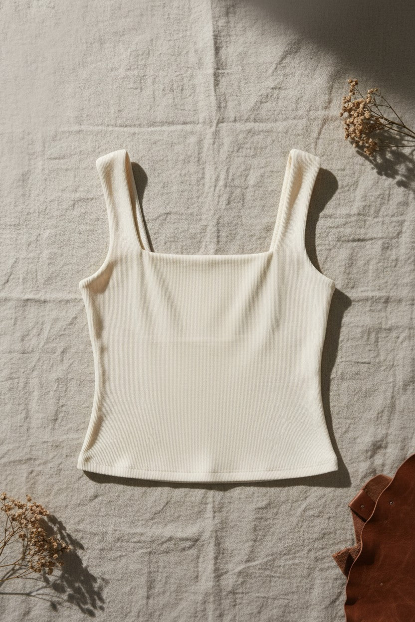 [AI-GEN] Square Neck Sleeveless Ruched Detail Top