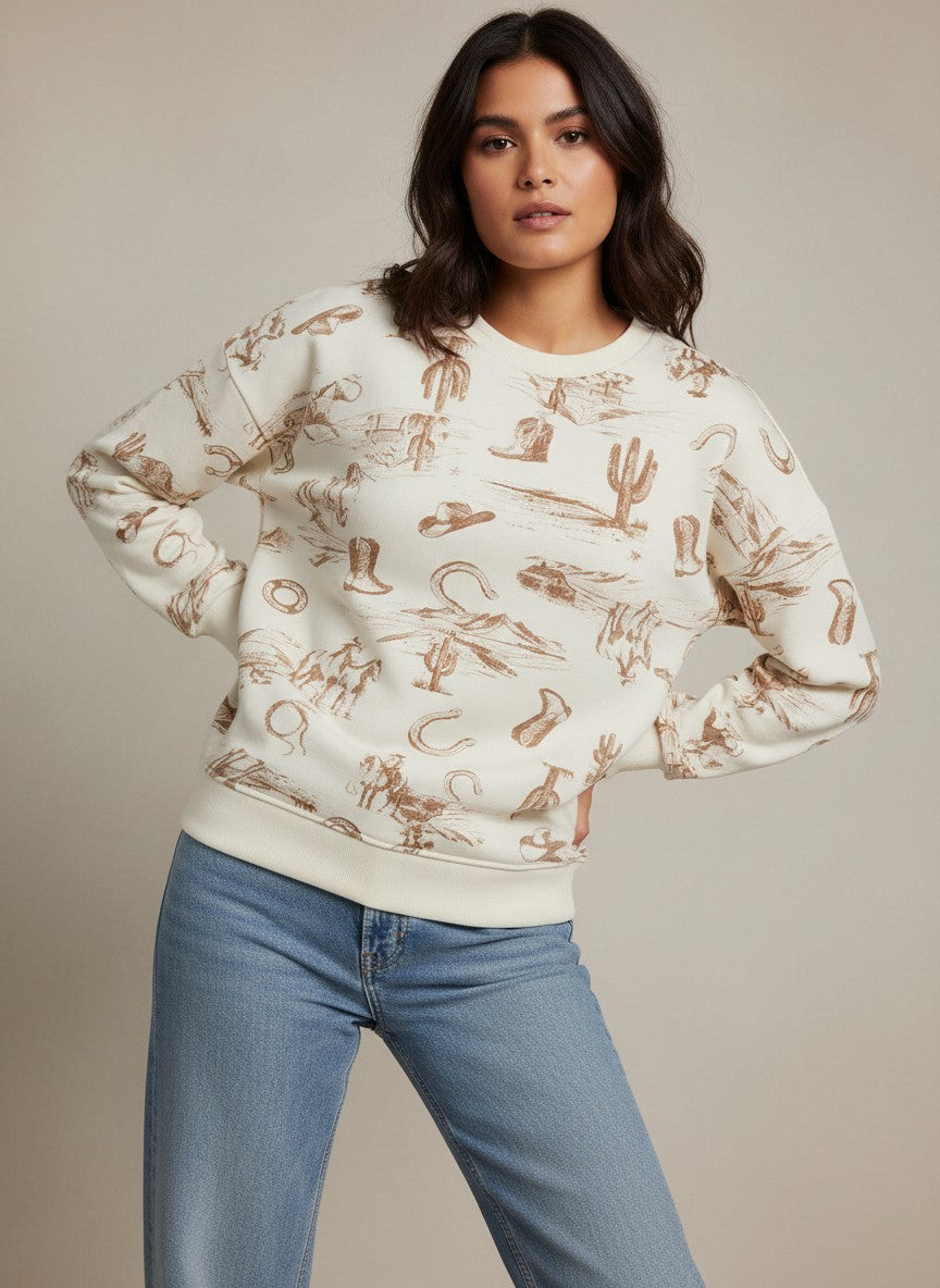 [AI-GEN] Western Print Crew Neck