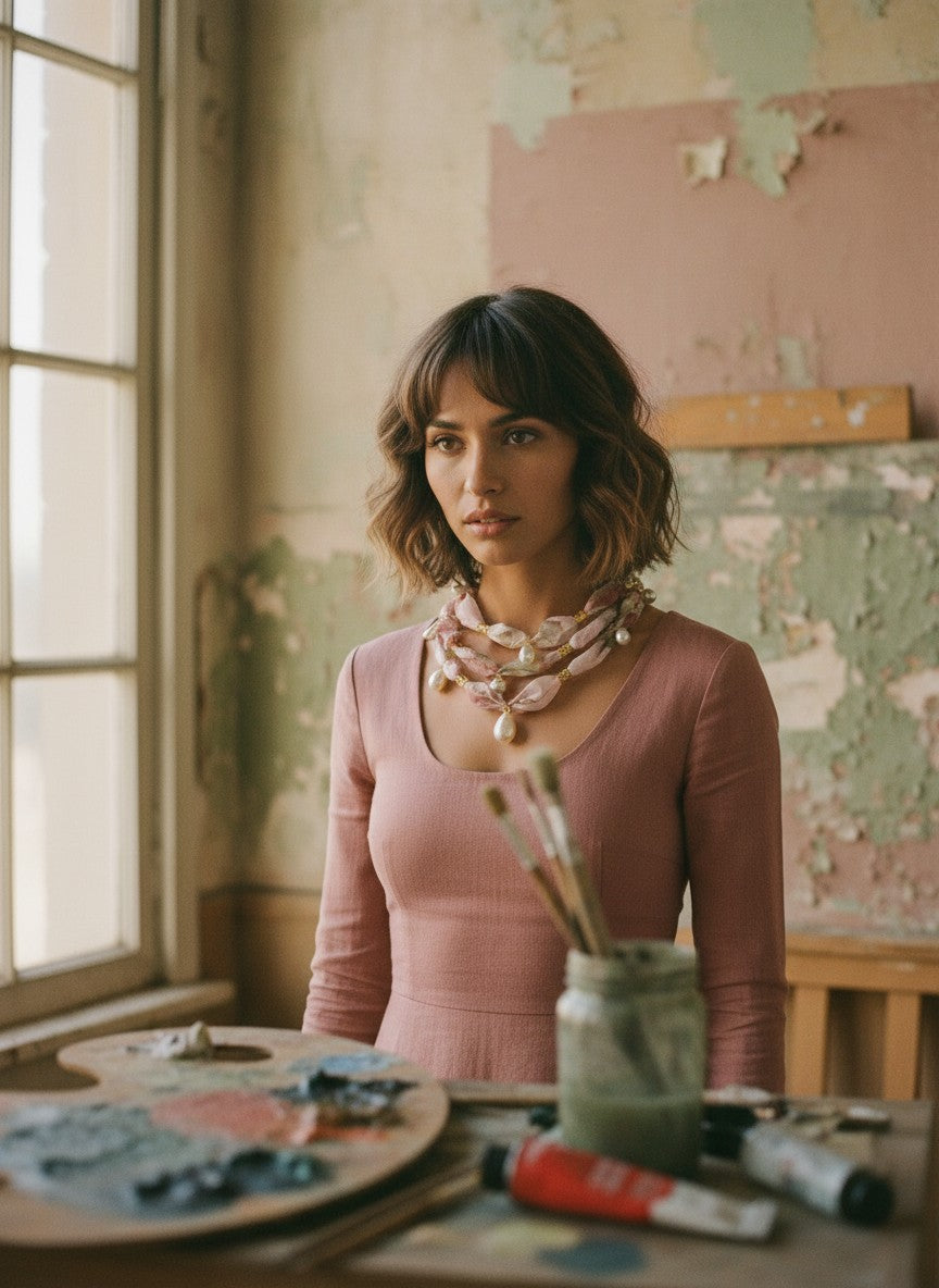 [AI-GEN] OOAK Handmade Floral Chiffon Triple Layer Necklace