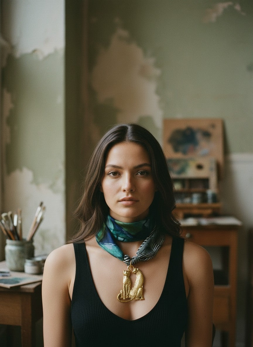 [AI-GEN] OOAK Geo-Leopard Scarf Necklace