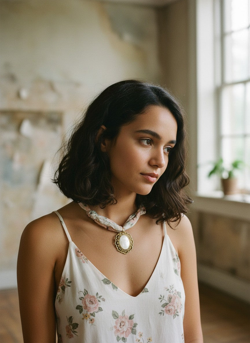 [AI-GEN] OOAK Shell Cameo Scarf Necklace