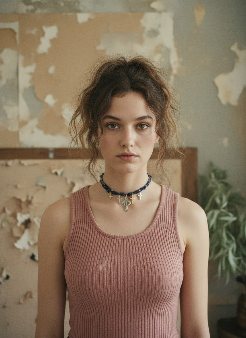 [AI-GEN] Cross Charm Bandana Necklace