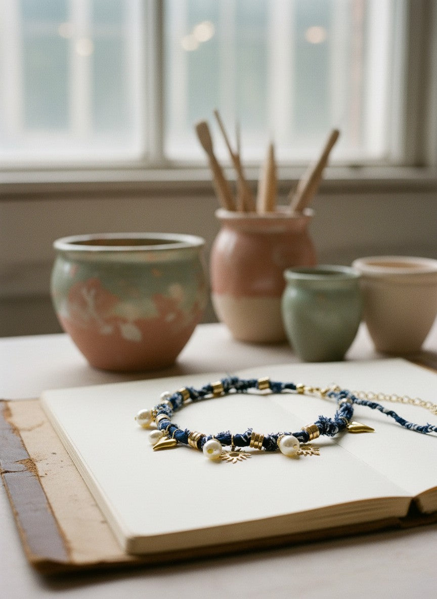 [AI-GEN] Bandana Pearl & Charm Necklace