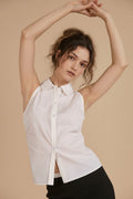 [AI-GEN] Elan Sleeveless Collar Button Up Top