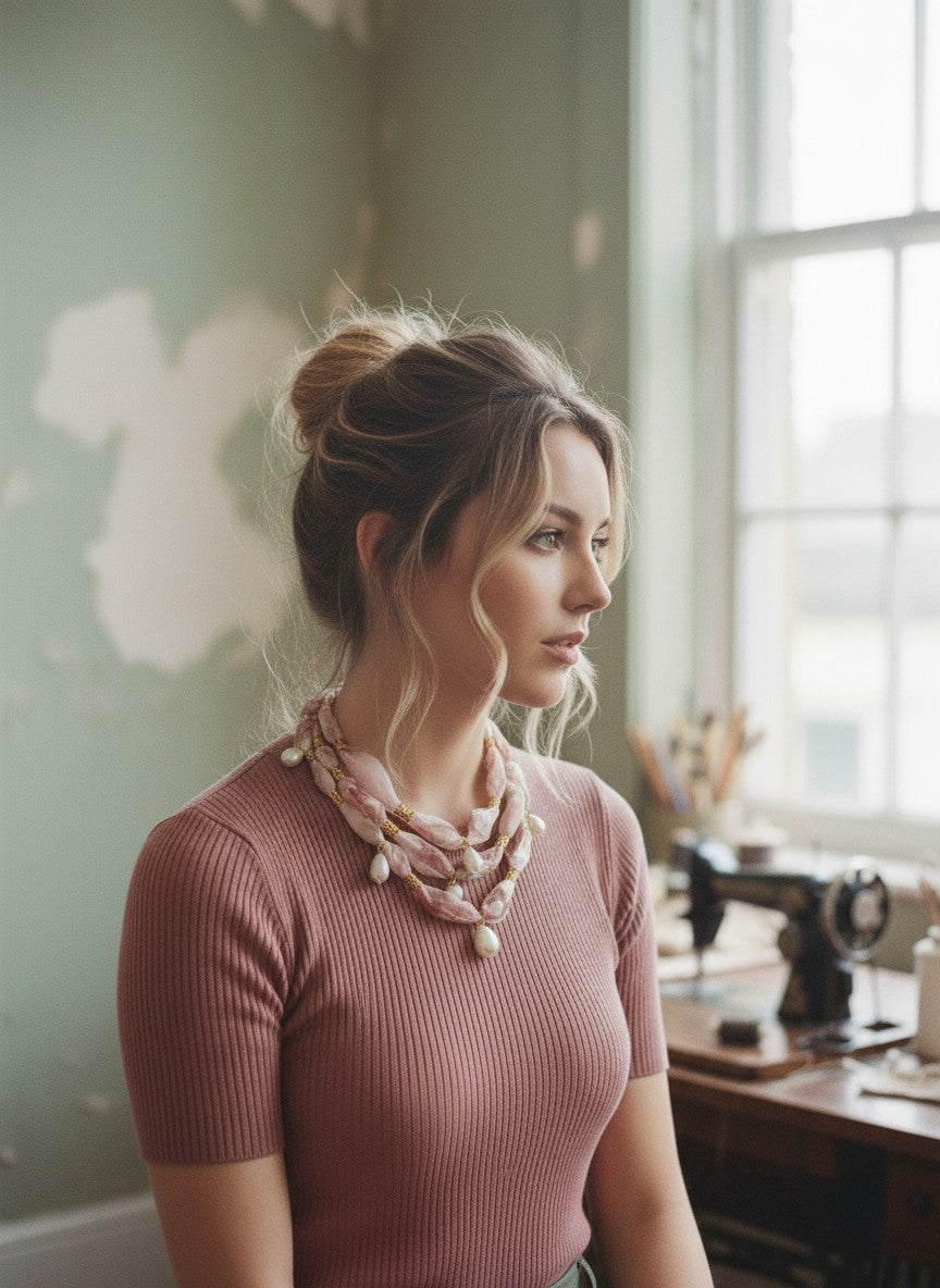 [AI-GEN] OOAK Handmade Floral Chiffon Triple Layer Necklace
