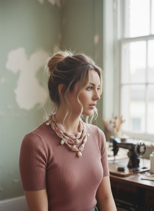 [AI-GEN] OOAK Handmade Floral Chiffon Triple Layer Necklace