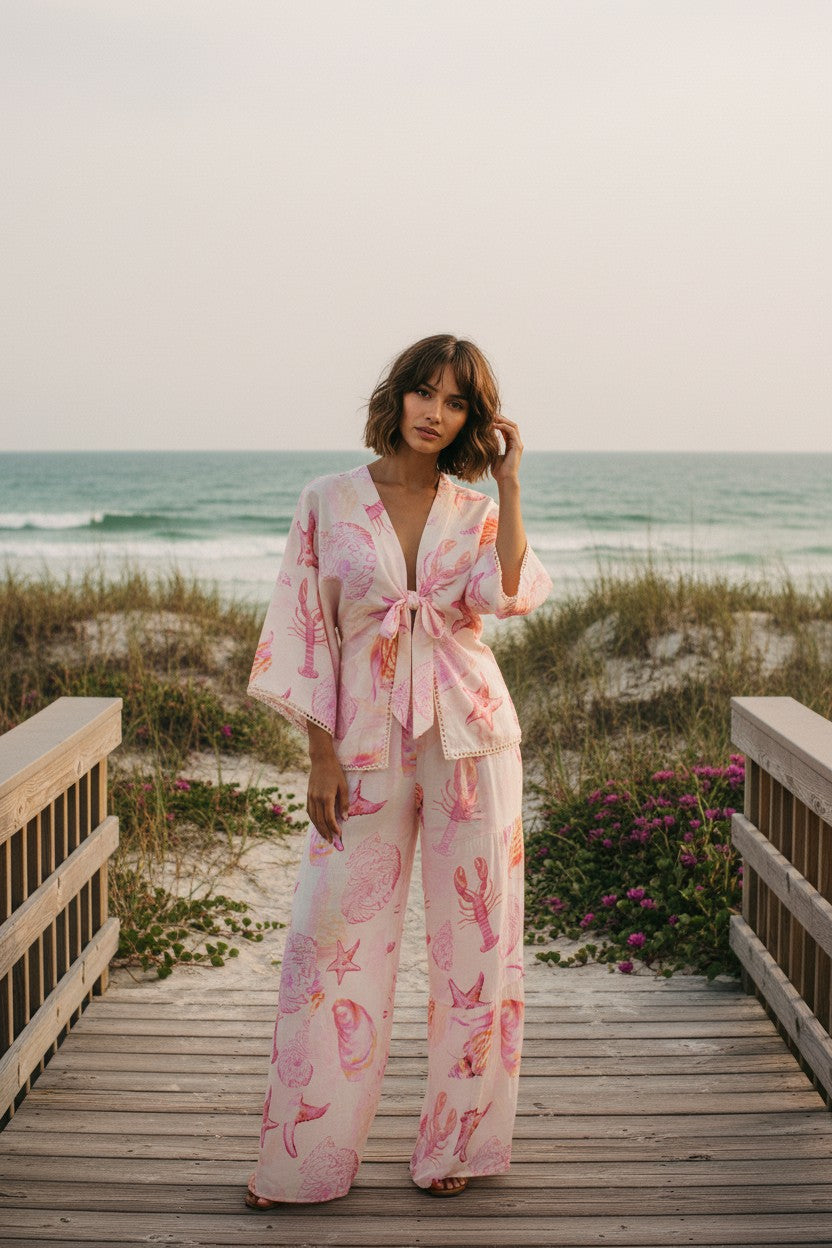 [AI-GEN] Surf Gypsy Crepe Tie Front Top