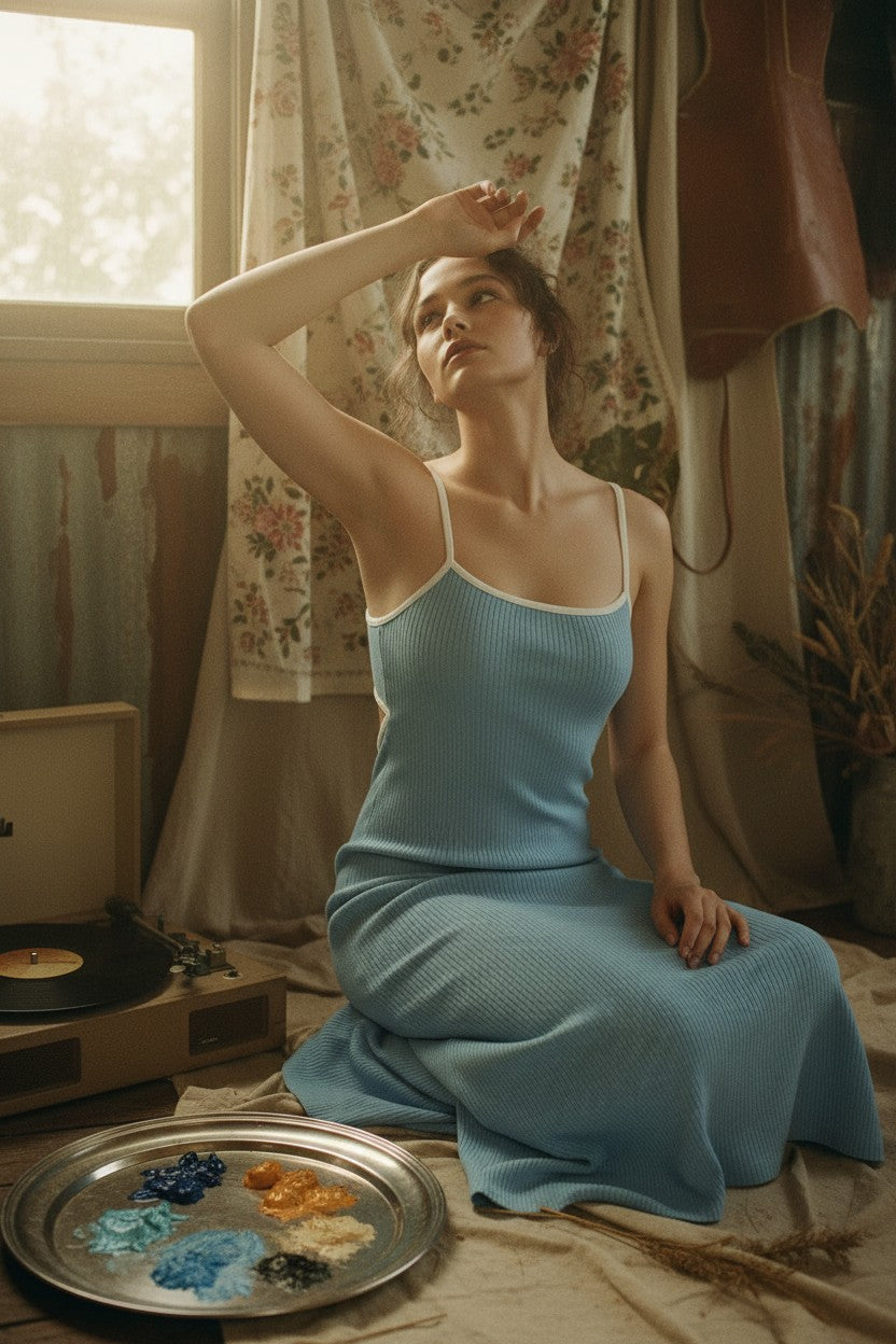 [AI-GEN] Ocean Drive Heavy Rib Maxi Dress