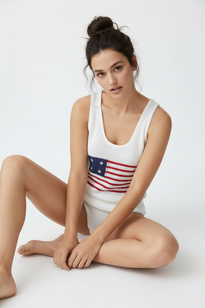 [AI-GEN] Ocean Drive American Flag Graphic Sweater Tank