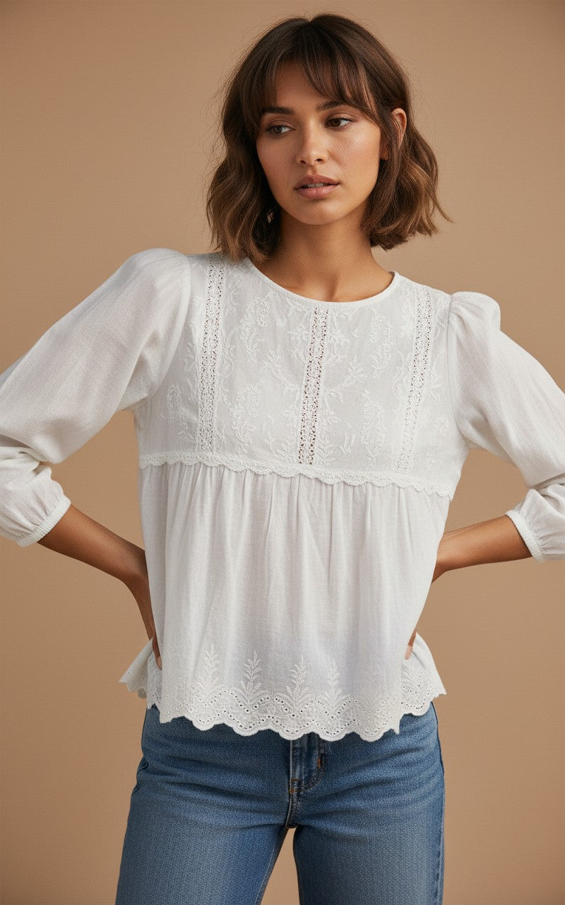 [AI-GEN] Dex Crochet Detail Embroidered Blouse