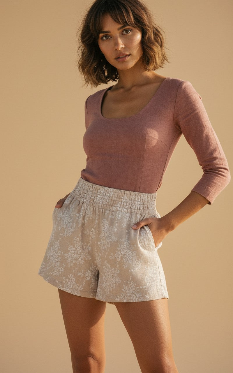 [AI-GEN] Dex Floral Elastic Waist Short