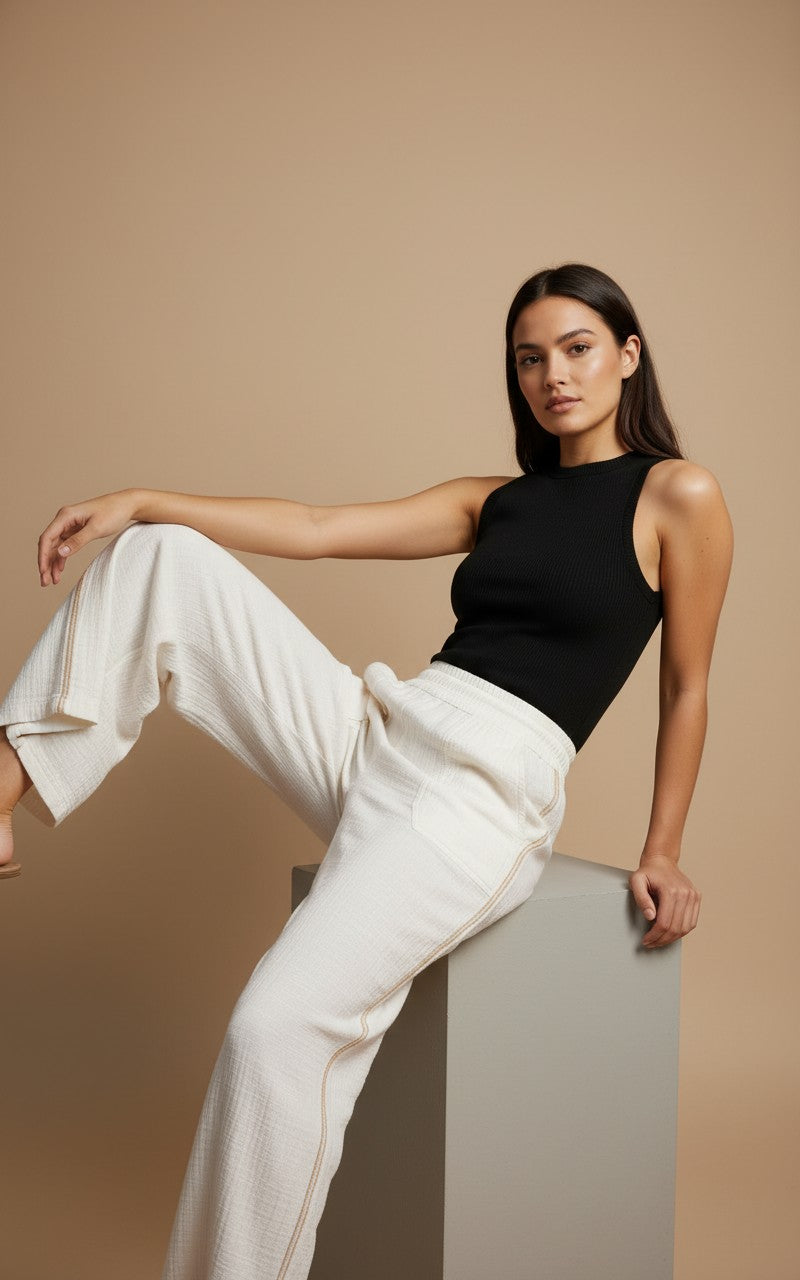[AI-GEN] Dex Crochet Trim Wide Leg Pants