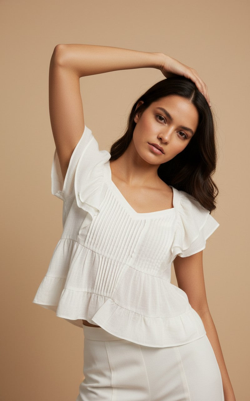 [AI-GEN] Dex Printed Ruffle Tencel Blouse