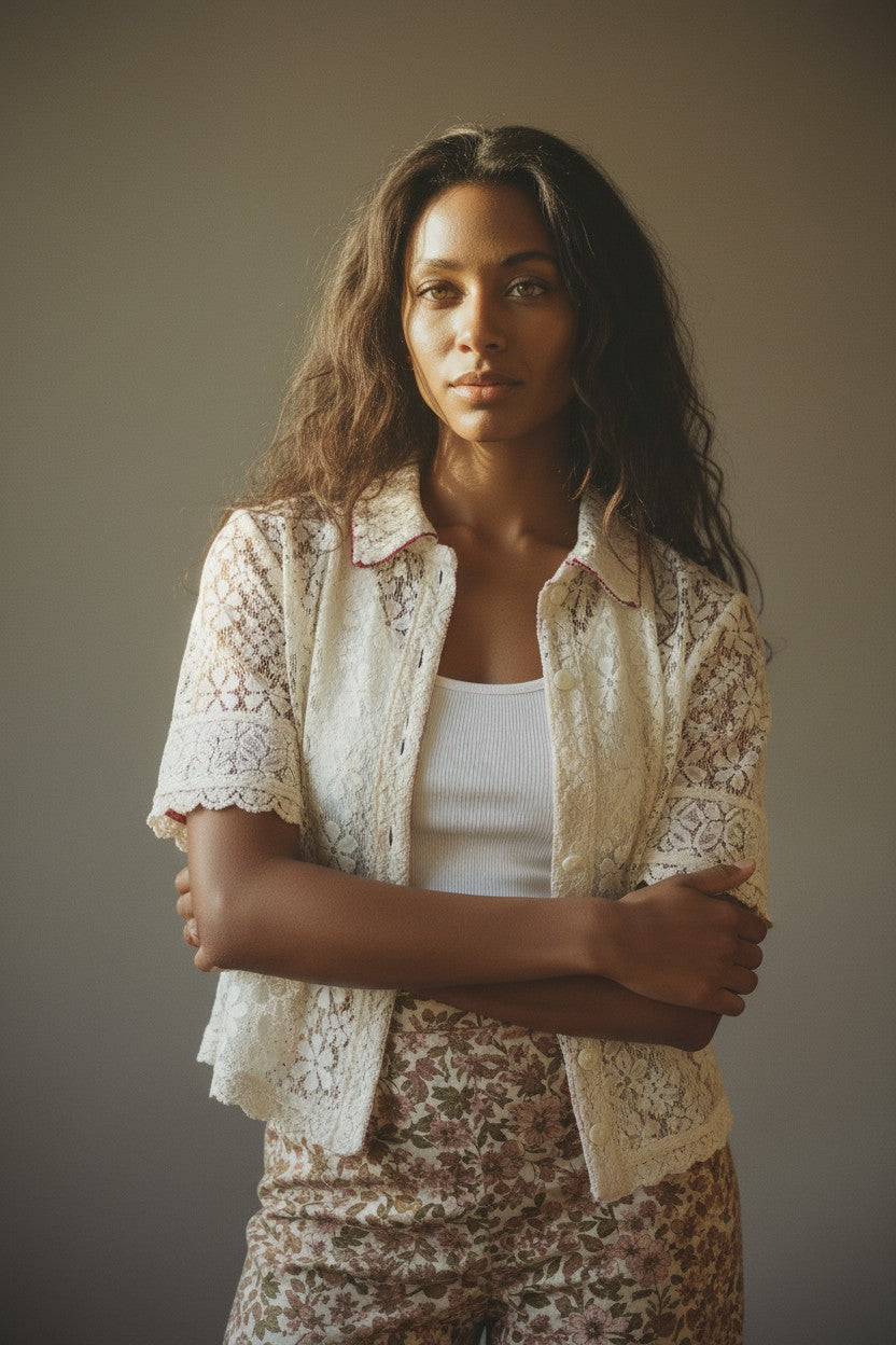 [AI-GEN] Free People Mannie Lace Button Down Top