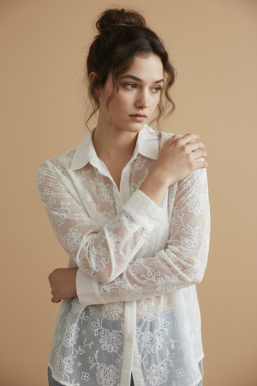 [AI-GEN] Zoe and Claire Transparent Embroidered Shirt